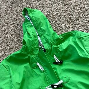 i5 Apparel Womens Lime Green Raincoat Hooded Toggle Front Polka Dot Lining L